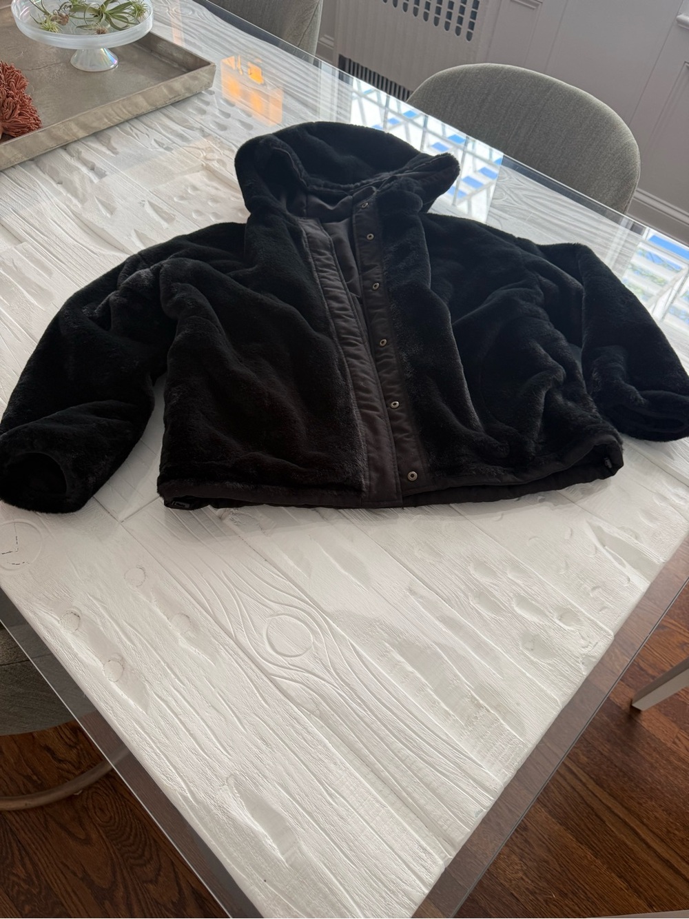 Black Hooded Faux Fur Coat